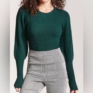 Women's Balloon-Sleeve Green Sweater